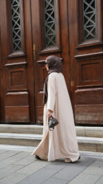 Tesettür 3'lü Takım, Hırkalı,Geniş Paça Pantalon ,Taş Bluz Abaya Takım - Görsel 4