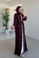 Biye Detay Bağlamalı Abaya - Bordo