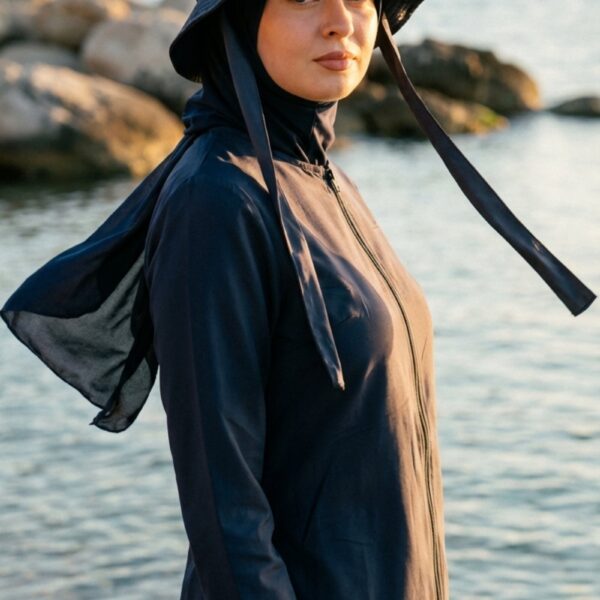 Lacivert Tesettür Mayo Şapkası – Düz Paraşüt Uyumlu Bone