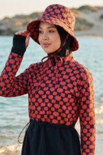 Petek Desenli Turuncu Tesettür Mayo Şapkası