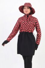 Petek Desenli Turuncu Tesettür Mayo Şapkası - Görsel 2