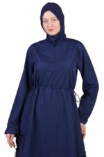Ayarlanabilir Stoperli Tam Kapalı Tesettür Mayo Lacivert 3 Parça Tam Boy - Görsel 3
