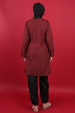 Düz Paraşüt Tam Kapalı Tesettür Mayo Bordo 3’lü Su İtici Hızlı Kuruyan Takım - Görsel 3