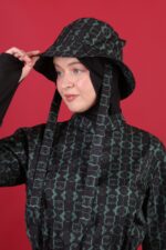 Petek Desenli Tesettür Mayo Şapkası Siyah Zümrüt - Görsel 3