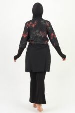 Kuzey Işıkları Desen Crop Tesettür Mayo Siyah Beli Ayarlanabilir 3’lü Su İtici Hızlı Kuruyan - Görsel 2