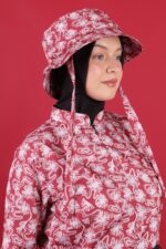 Kırmızı Soyut Desenli Tesettür Mayo Şapkası - Görsel 2