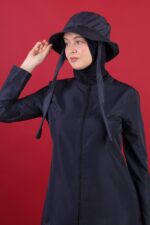 Lacivert Tesettür Mayo Şapkası – Düz Paraşüt Uyumlu Bone - Görsel 4