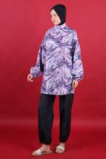 Degrade Desen Tesettür Mayo Lacivert Suya Dayanıklı Hızlı Kuruyan Takım - Görsel 3