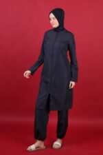 Düz Paraşüt Tam Kapalı Tesettür Mayo Lacivert 3’lü Su İtici Hızlı Kuruyan Takım - Görsel 4