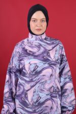 Degrade Desen Tesettür Mayo Lacivert Suya Dayanıklı Hızlı Kuruyan Takım - Görsel 2