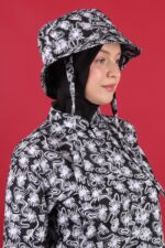 Siyah Soyut Desenli Tesettür Mayo Şapkası - Görsel 2