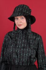 Petek Desenli Tesettür Mayo Şapkası Siyah Zümrüt - Görsel 2