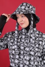 Siyah Soyut Desenli Tesettür Mayo Şapkası - Görsel 4