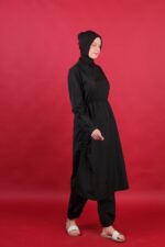 Ayarlanabilir Stoperli Tam Kapalı Tesettür Mayo Siyah 3 Parça Tam Boy - Görsel 4