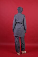 Beli Kordon Detaylı Antrasit Tam Kapalı Tesettür Mayo Hakim Yaka 3’lü Su İtici Kumaş - Görsel 6