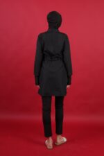 Beli Kordon Detaylı Siyah Tam Kapalı Tesettür Mayo Hakim Yaka 3’lü Su İtici Kumaş - Görsel 7