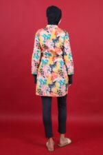 Sulu Boya Desenli Tam Kapalı Tesettür Mayo Bordo Beli Ayarlanabilir 3’lü Su İtici Kumaş - Görsel 5