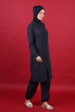 Düz Paraşüt Tam Kapalı Tesettür Mayo Lacivert 3’lü Su İtici Hızlı Kuruyan Takım - Görsel 3