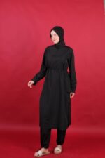 Ayarlanabilir Stoperli Tam Kapalı Tesettür Mayo Siyah 3 Parça Tam Boy - Görsel 5