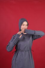 Beli Kordon Detaylı Antrasit Tam Kapalı Tesettür Mayo Hakim Yaka 3’lü Su İtici Kumaş - Görsel 7